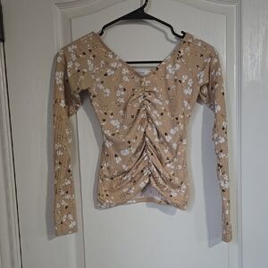 Floral Ruched Tan Top